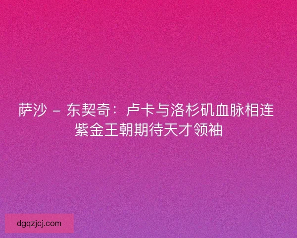 萨沙 - 东契奇：卢卡与洛杉矶血脉相连 紫金王朝期待天才领袖